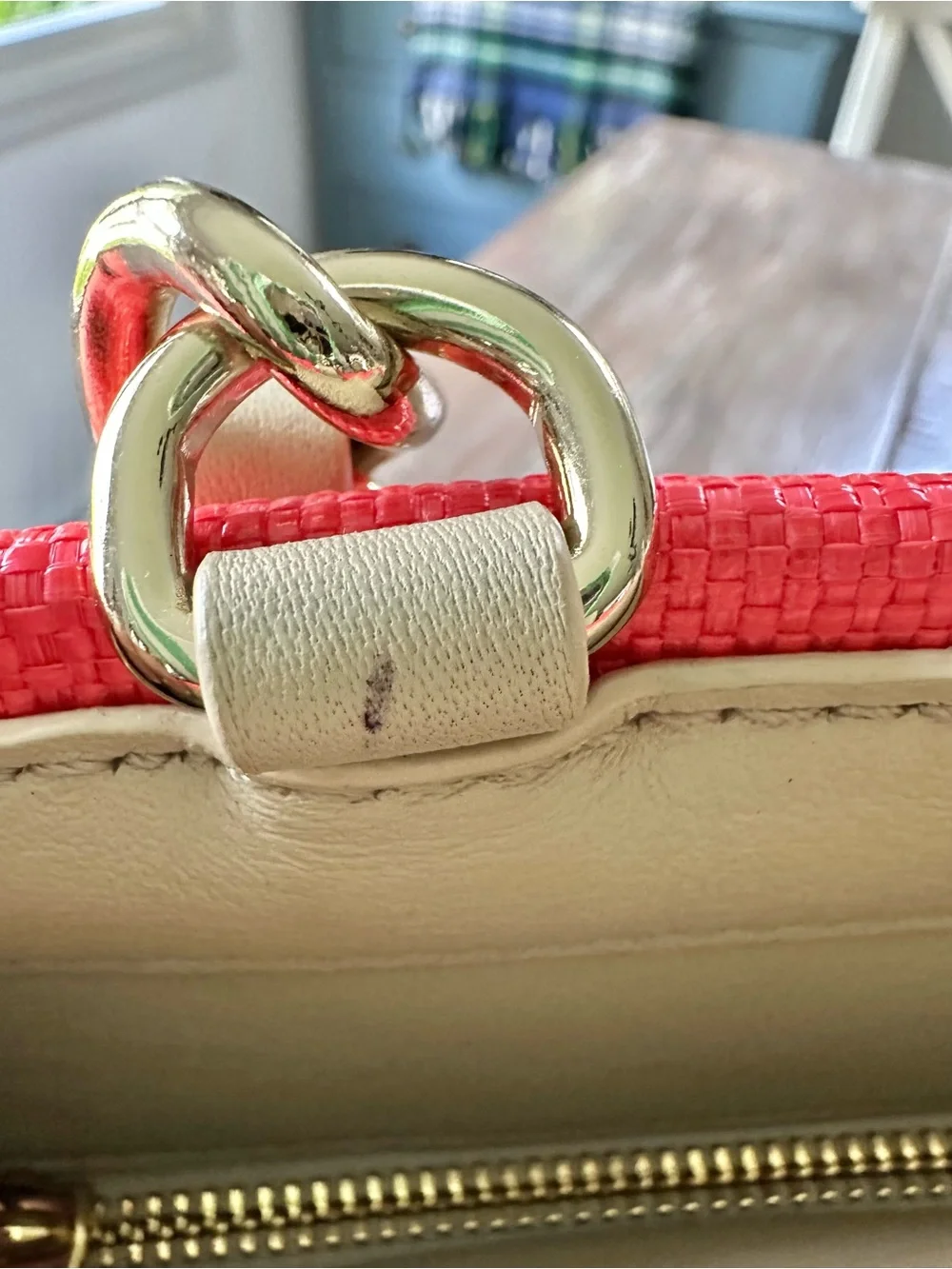 Kate Spade Veranda Place Straw Maryanne Shoulder Bag in Coral Pink & Cream